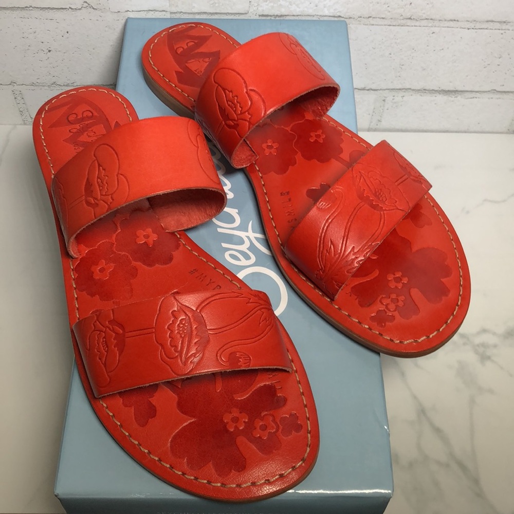 Seychelles Red Embossed Leather Double-Strap Slide Sandals